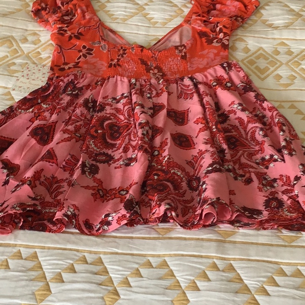 NWT Women Free People top Hawaiian Sunset Combo Beach summer party blouse Top S